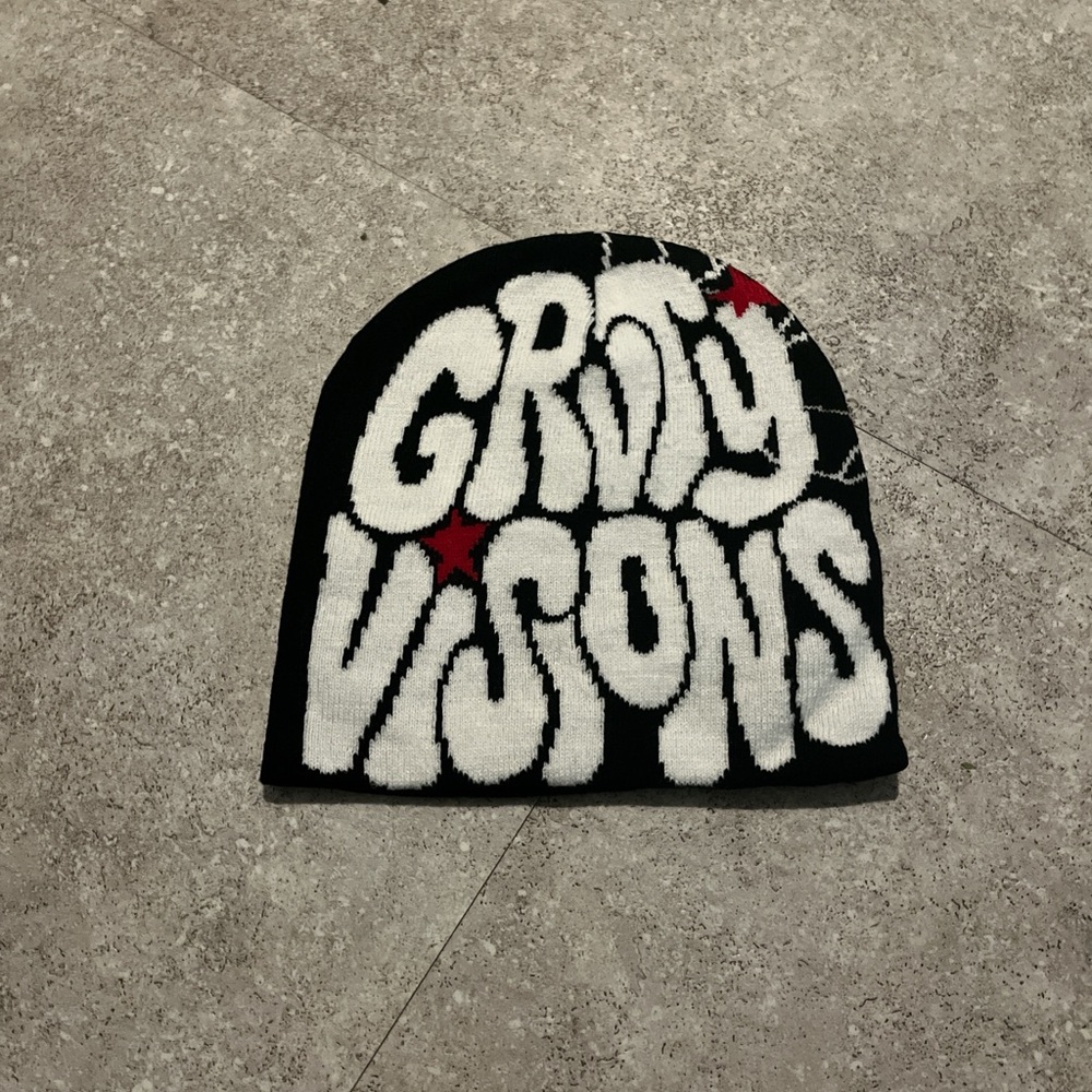 Y2K Black and White Graphic Beanie